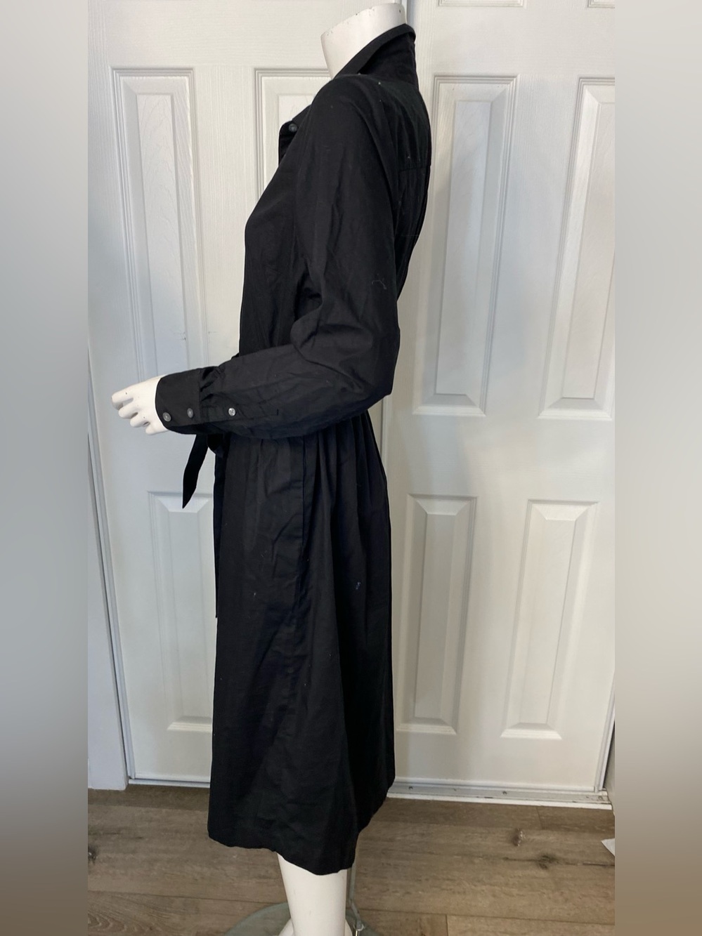J. Crew Black Long-Sleeve Button-Front Shirt Dress with Waist Tie - Picture 4 of 13